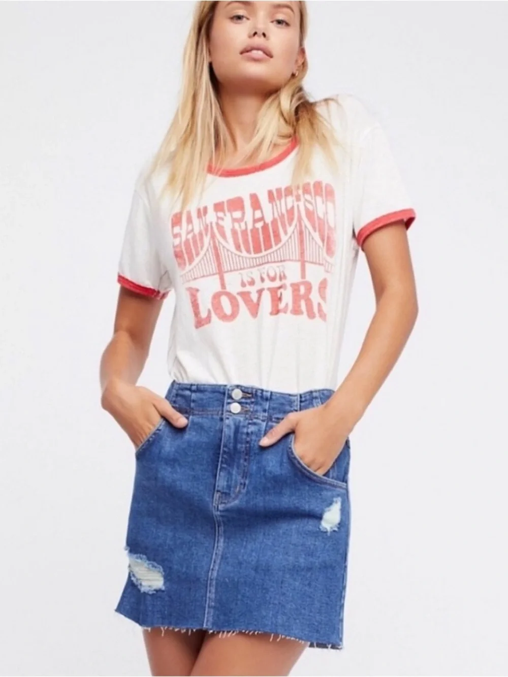 Free People Corsette Denim Mini Skirt